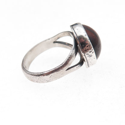 925 Sterling Silver Vintage Real Tiger Iron Modernist Oxidized Ring Size 7.5