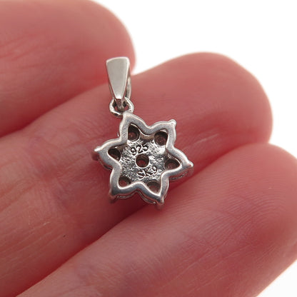 SK9 Allure Gems 925 Sterling Silver Real Round-Cut Diamond Floral Mini Pendant