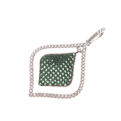 925 Sterling Silver Round-Cut Green & White C Z Petal Charm Pendant