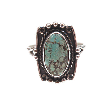 Old Pawn Sterling Silver Vintage Southwestern Turquoise Tribal Ring Size 7.75