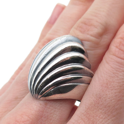 925 Sterling Silver Vintage Modernist Seashell Oxidized Statement Ring Size 9.5