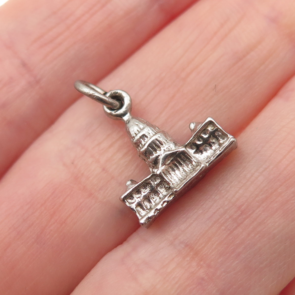 925 Sterling Silver Antique Art Deco US Capitol Building 3D Mini Charm Pendant