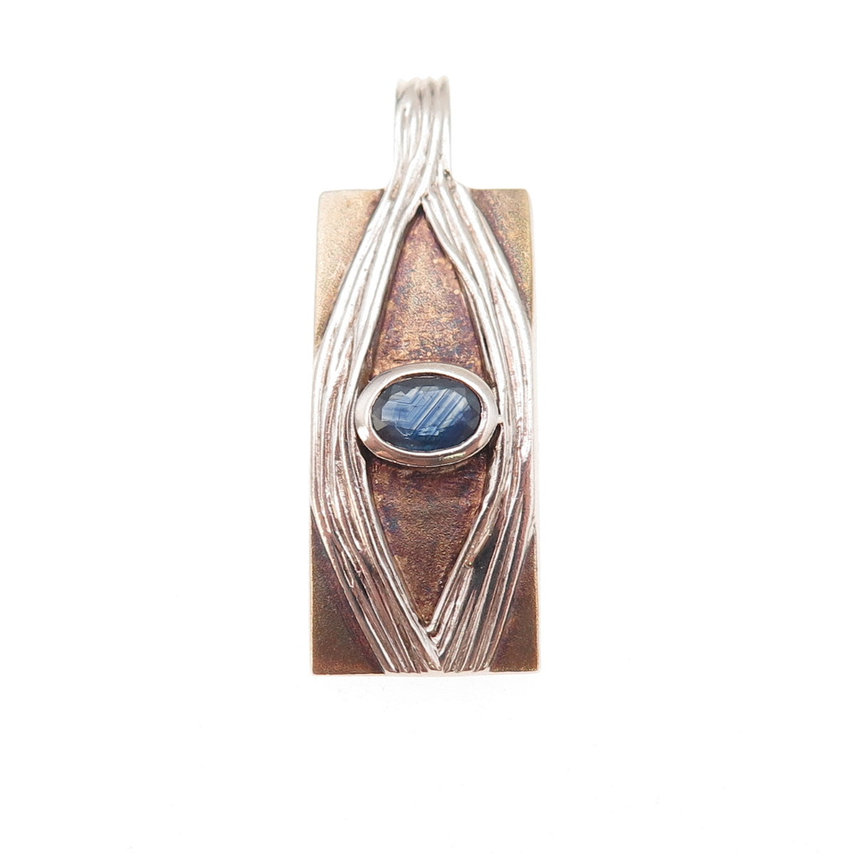 Juvite Sterling Silver 2-Tone Vintage Real Sapphire Evil Eye Modernist Pendant