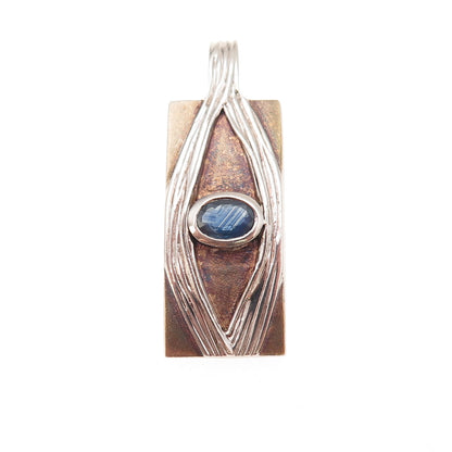 Juvite Sterling Silver 2-Tone Vintage Real Sapphire Evil Eye Modernist Pendant