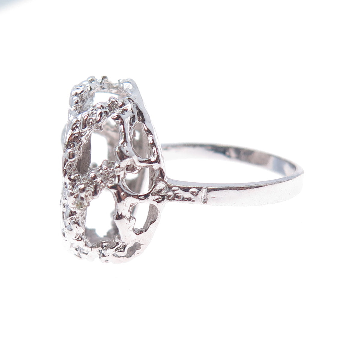 925 Sterling Silver Vintage Real Round-Cut Diamond Letter S Ring Size 6.75