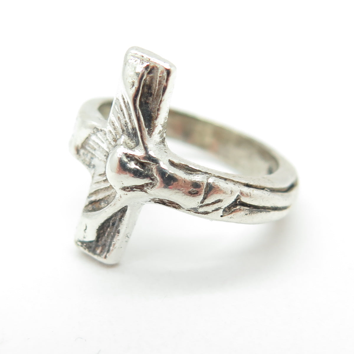 925 Sterling Silver Vintage Crucifix Cross Religious Oxidized Ring Size 3.25