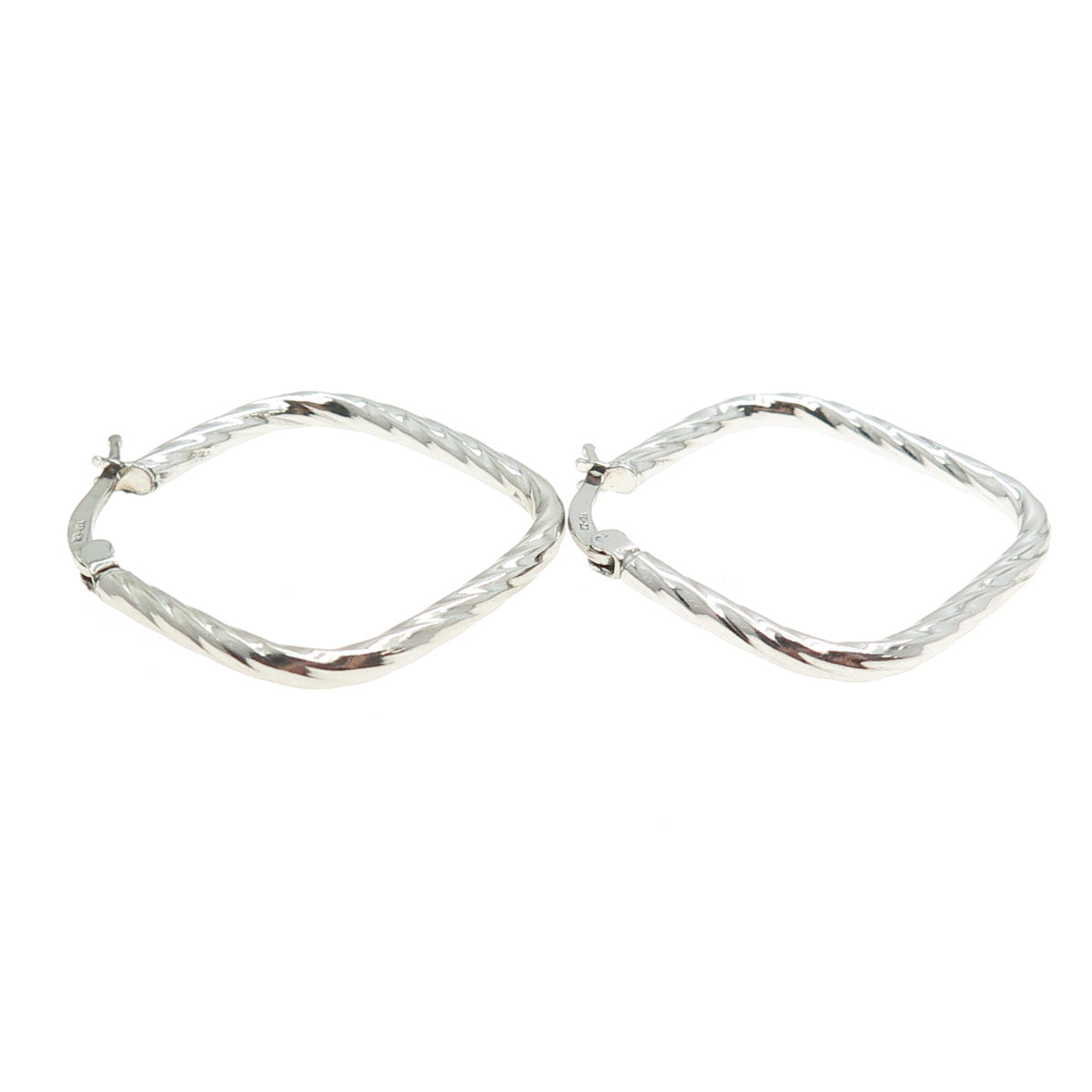 925 Sterling Silver Twisted Square Hoop Earrings