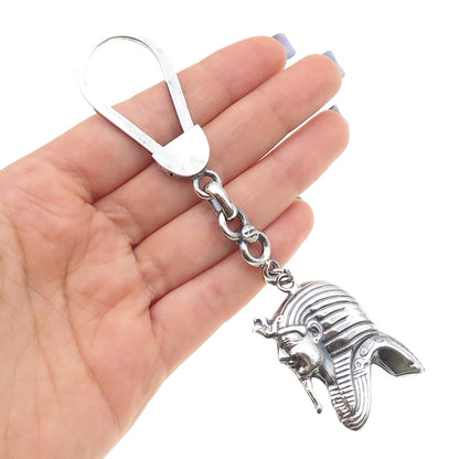 800 Silver Vintage Egyptian Pharaoh Oxidized Key Fob Chain