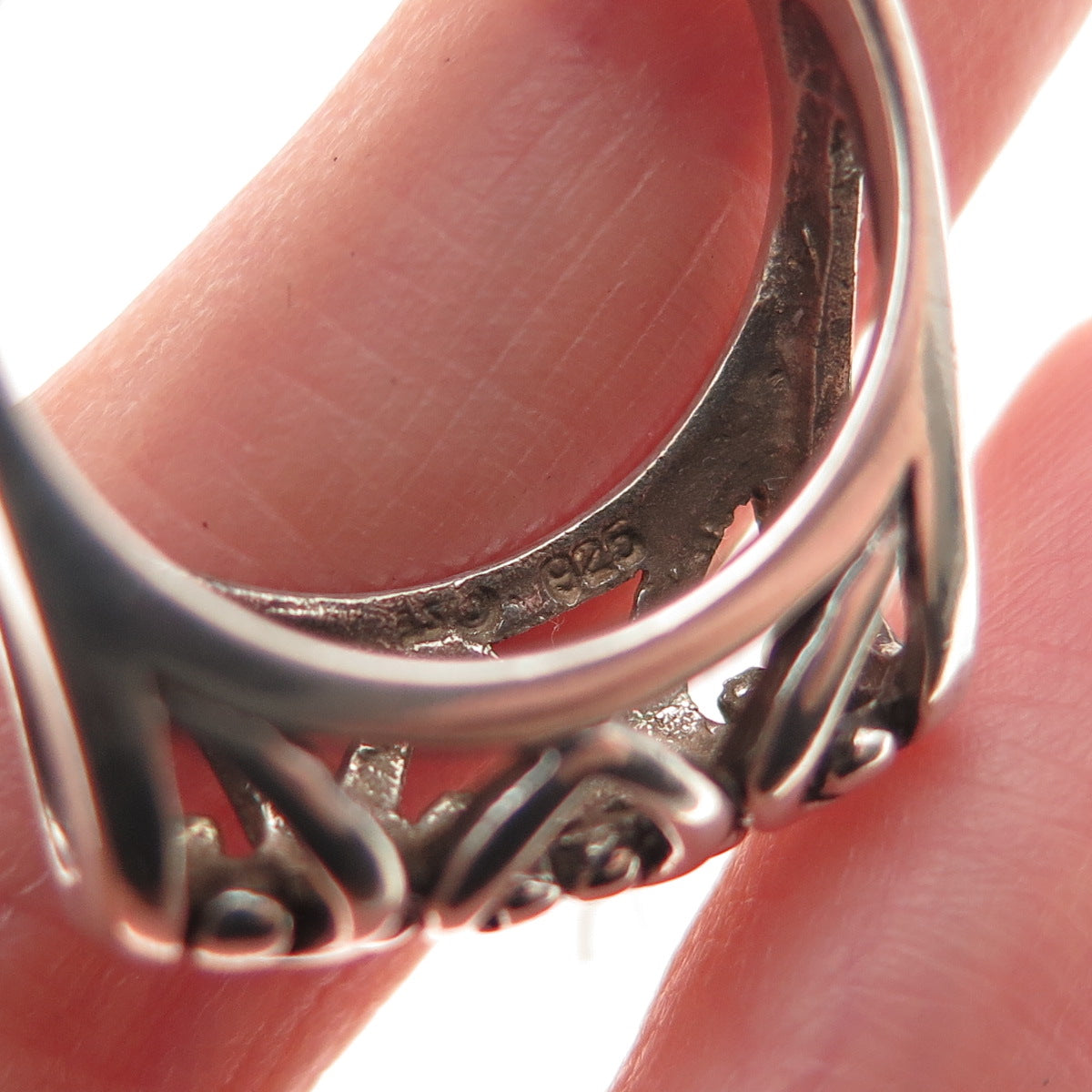 Sidney Evan 925 Sterling Silver Vintage Modernist Heart Oxidized Ring Size 8