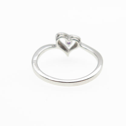 925 Sterling Silver Real Round-Cut Amethyst Heart Ring Size 6.75