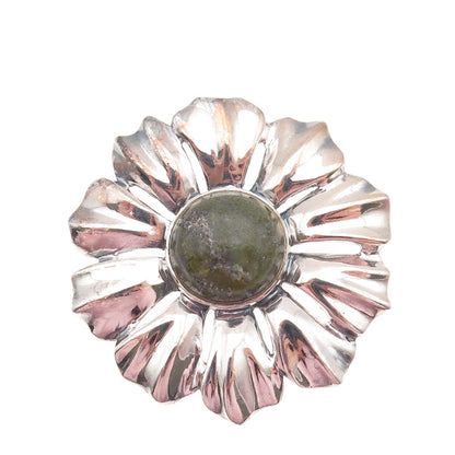 925 Sterling Silver Vintage Ireland Connemara Marble Flower Pin Brooch / Pendant