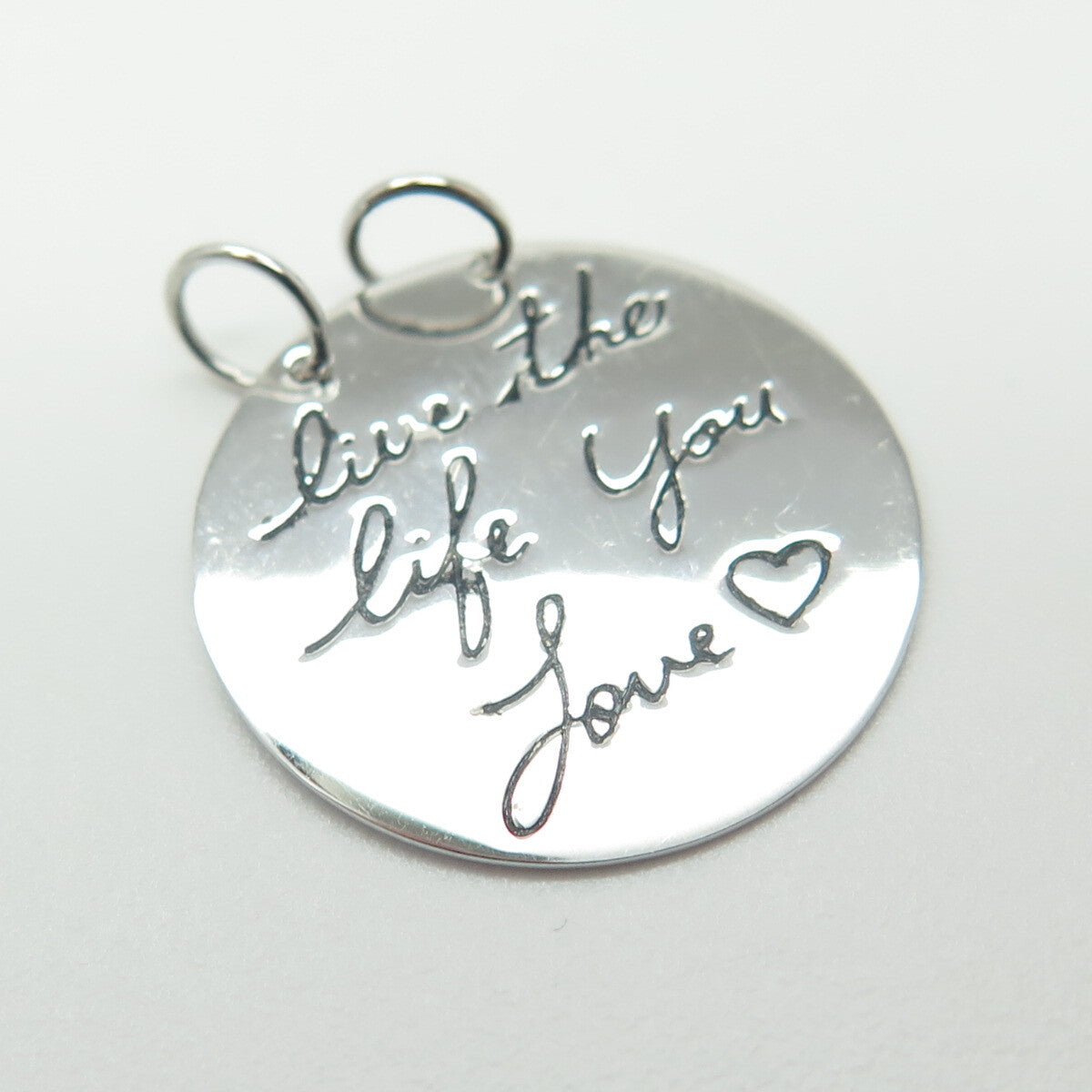 HAN 925 Sterling Silver Engraved "Live The Life You Love" Round Tag Pendant