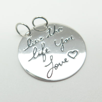 HAN 925 Sterling Silver Engraved "Live The Life You Love" Round Tag Pendant
