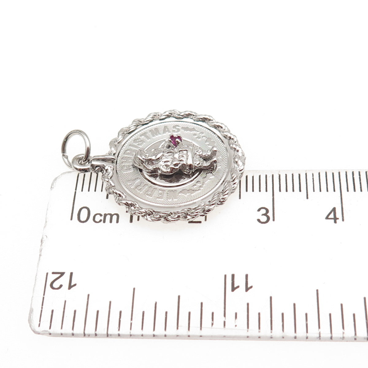 925 Sterling Silver Vintage Rhinestone Santa Merry Christmas Charm Pendant