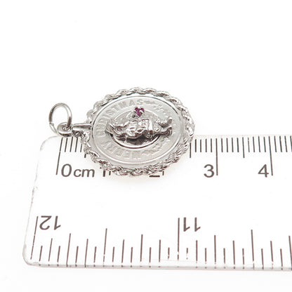 925 Sterling Silver Vintage Rhinestone Santa Merry Christmas Charm Pendant