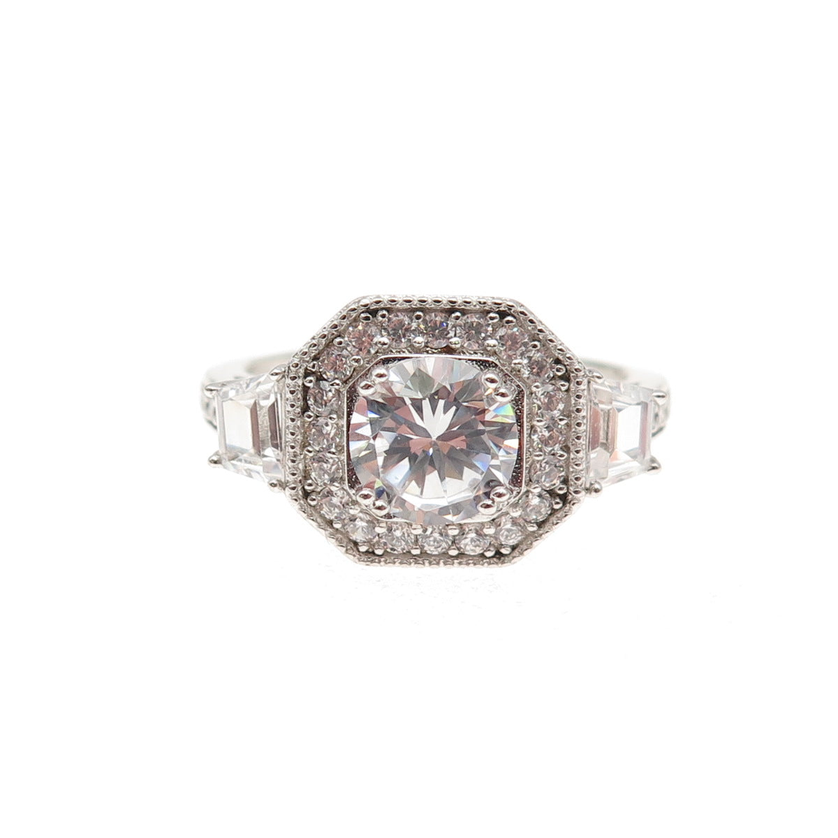 925 Sterling Silver Multi-Cut C Z Engagement Ring Size 8.25