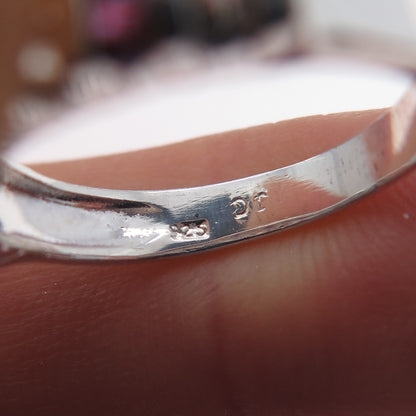 925 Sterling Silver Vintage Real Round-Cut Ruby & C Z Ring Size 5.75