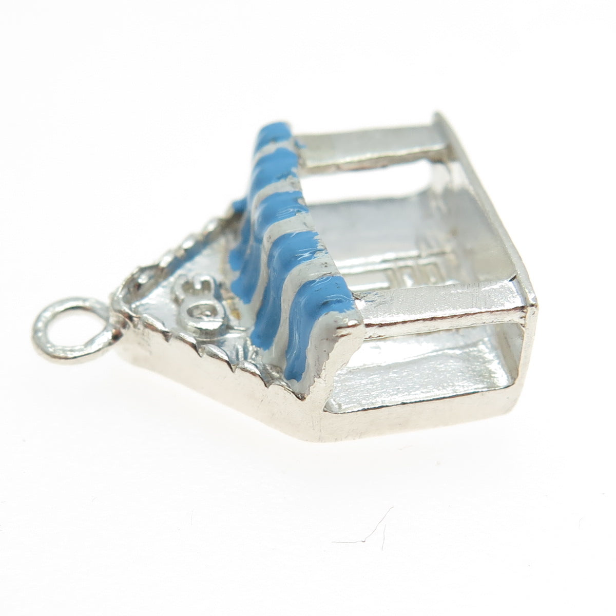 925 Sterling Silver Vintage Blue & White Enamel OG House Porch Charm Pendant