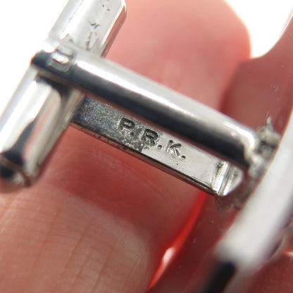 925 Sterling Silver Vintage PRK Real Round-Cut Black Onyx Cufflinks