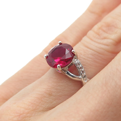 925 Sterling Silver Round-Cut Lab-Created Ruby & White Topaz Ring Size 5