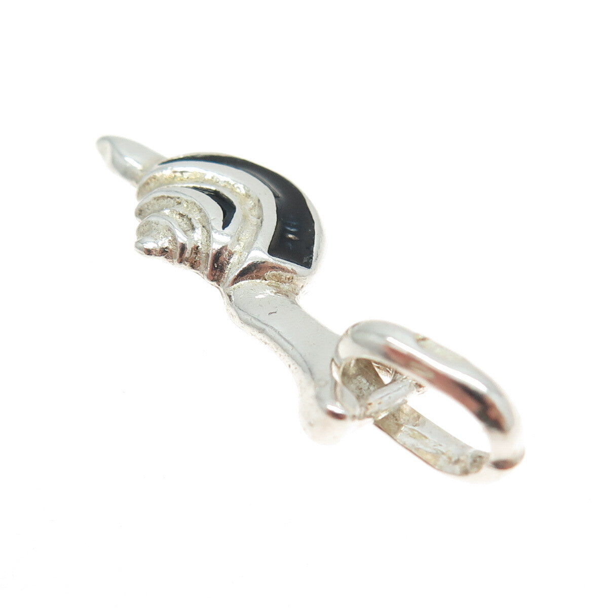 925 Sterling Silver Vintage Italy Black Enamel Snail Pendant