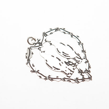 925 Sterling Silver Vintage Couple Dove Birds Heart Charm Pendant