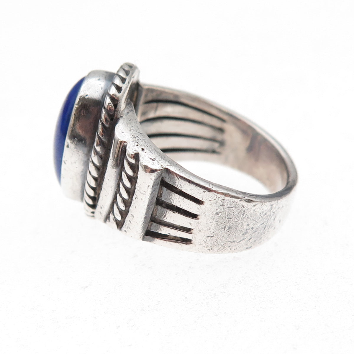 Old Pawn 925 Sterling Silver Vintage Southwestern Lapis Tribal Ring Size 7
