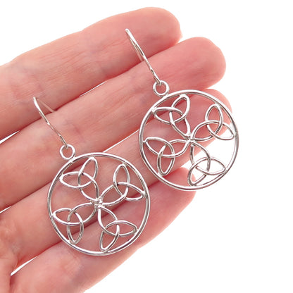 925 Sterling Silver Vintage Celtic Trinity Knot Cross Oxidized Dangle Earrings