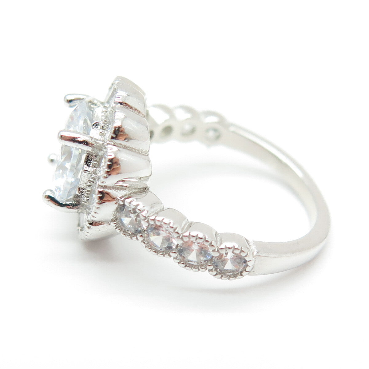 925 Sterling Silver Round-Cut C Z Floral Ring Size 5