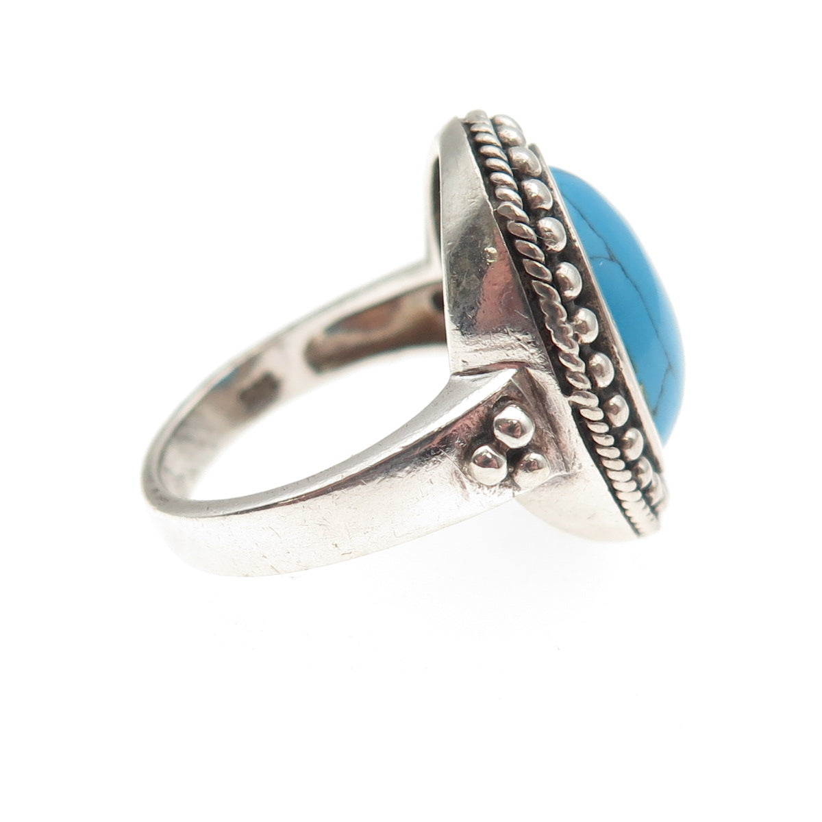 925 Sterling Silver Vintage Real Turquoise Ball Beaded Ring Size 6
