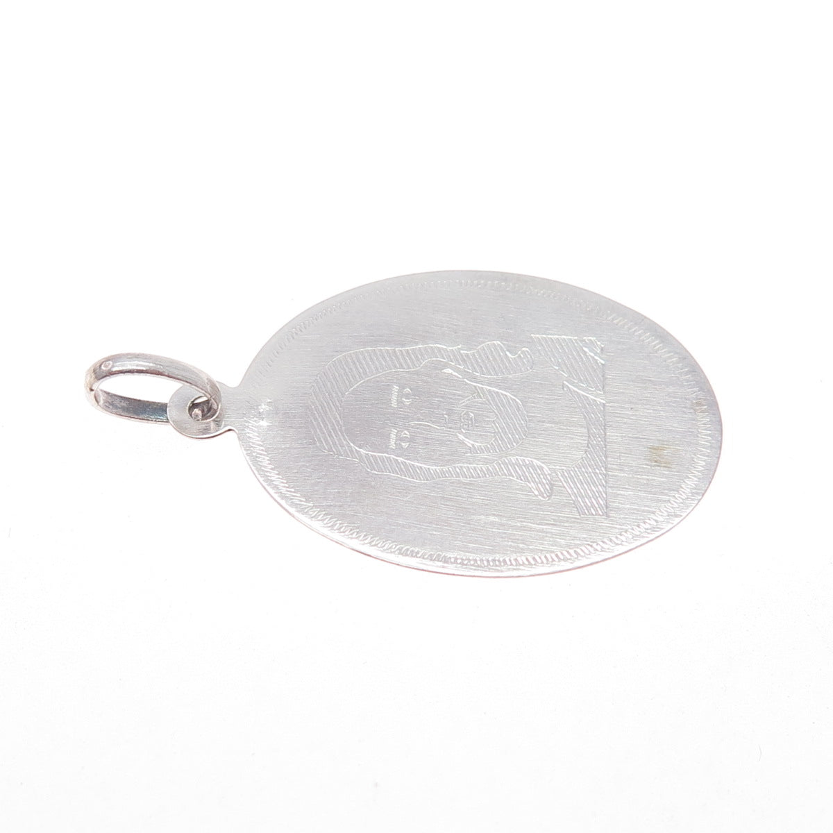 925 Sterling Silver Vintage Engraved Jesus Oval Tag Charm Pendant