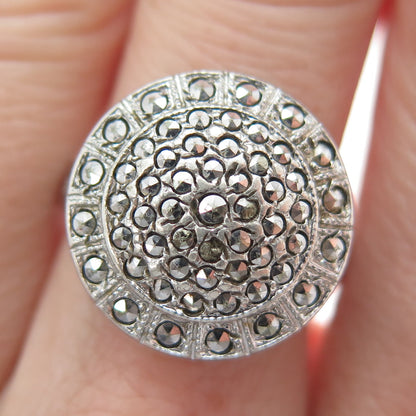 THEDA 925 Sterling Silver Antique Art Deco Real Marcasite Round Ring Size 7