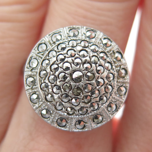THEDA 925 Sterling Silver Antique Art Deco Real Marcasite Round Ring Size 7