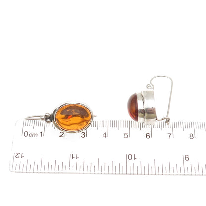 925 Sterling Silver Vintage Real Amber Modernist Beaded Earrings