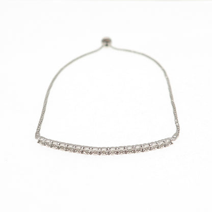 925 Sterling Silver Real Diamond Adjustable Bolo Round Box Link Bracelet 7-10"