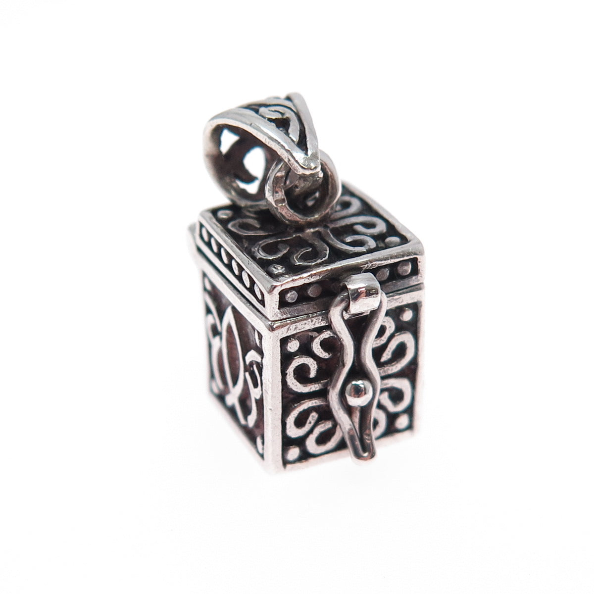 925 Sterling Silver Vintage Flower Cross Oxidized Minimalist Pill Box Pendant