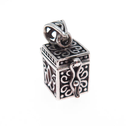 925 Sterling Silver Vintage Flower Cross Oxidized Minimalist Pill Box Pendant