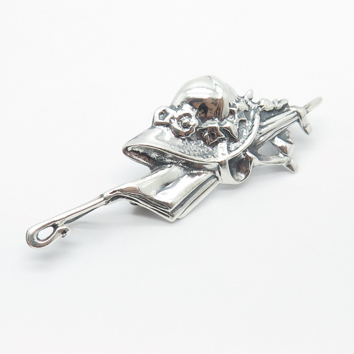 925 Sterling Silver Vintage Mary Poppins Umbrella & Hat Pin Brooch
