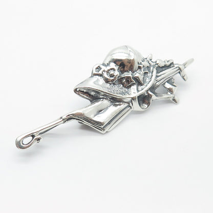 925 Sterling Silver Vintage Mary Poppins Umbrella & Hat Pin Brooch