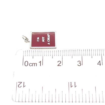 925 Sterling Silver Red Enamel I'm Not A Cheap Minimalist Charm Pendant