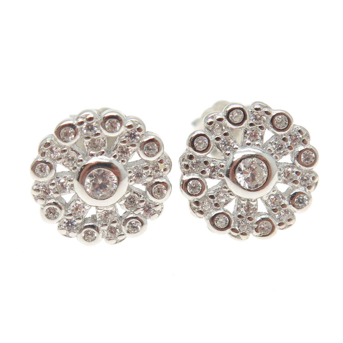 925 Sterling Silver Round-Cut Shaped C Z Snowflake Stud Earrings