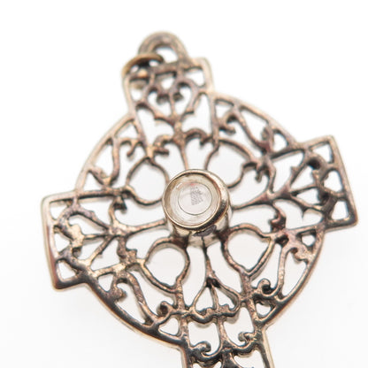 925 Sterling Silver Gold Plated Antique Art Deco Stanhope Prayer Cross Pendant