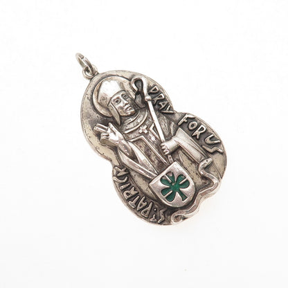 Creed 925 Sterling Silver Antique Art Deco Enamel St. Patrick Oxidized Pendant