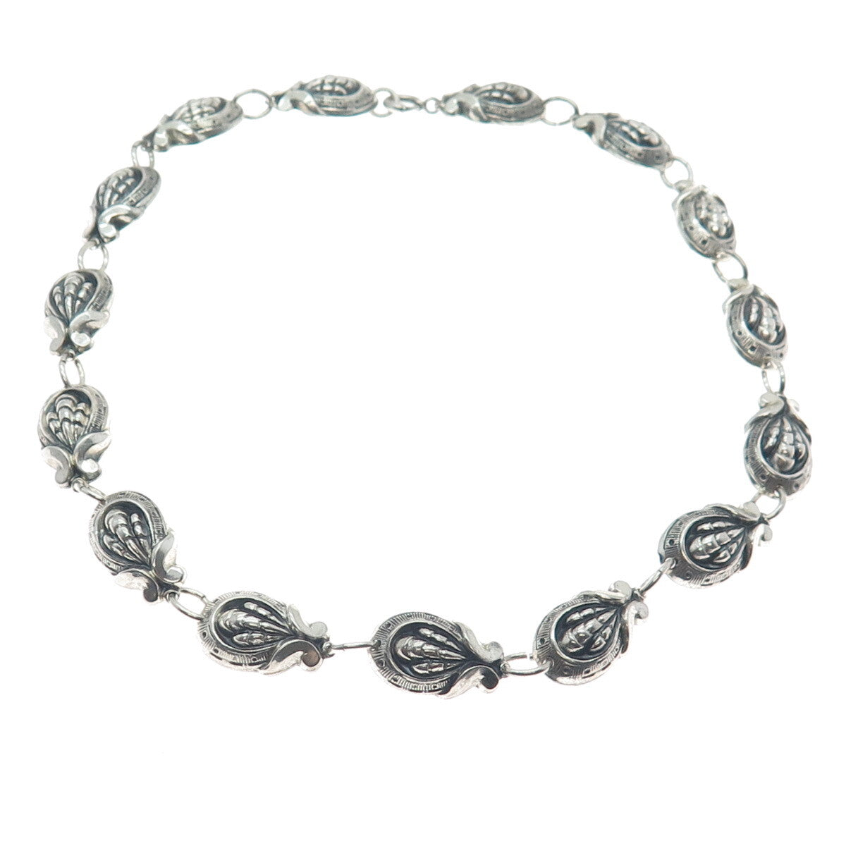 JEWELART 925 Sterling Silver Antique Art Deco Shell Oxidized Chain Necklace