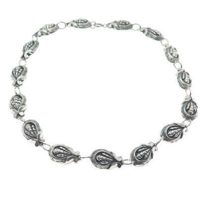 JEWELART 925 Sterling Silver Antique Art Deco Shell Oxidized Chain Necklace