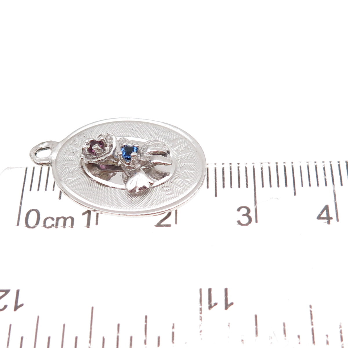 925 Sterling Silver Vintage Rhinestone Sweet 16 Flower Charm Pendant