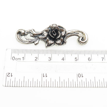 JEWELART 925 Sterling Silver Vintage Rose Flower Oxidized Pin Brooch