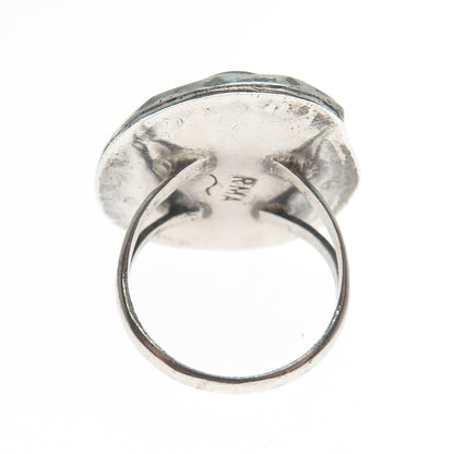 R. MARTINEZ Old Pawn 925 Sterling Silver Vintage Real Turquoise Ring Size 7.5