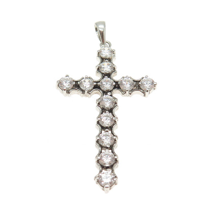 MEDA 925 Sterling Silver Round-Cut C Z Cross Pendant