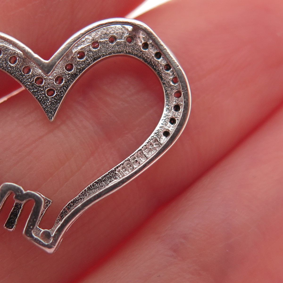925 Sterling Silver Round-Cut C Z Mom Heart Mini Slide Charm Pendant